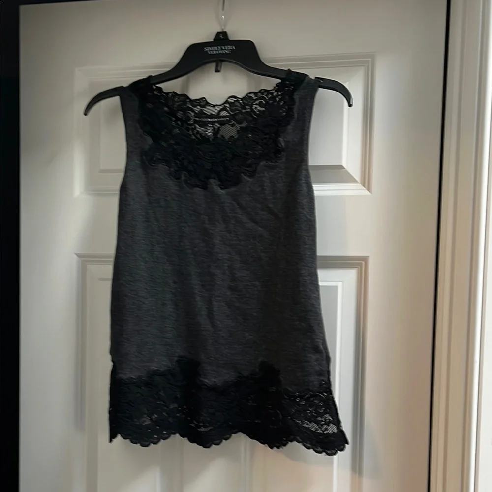 Charcoal Gray Sweater with Lace Trim - Picture 3 of 6